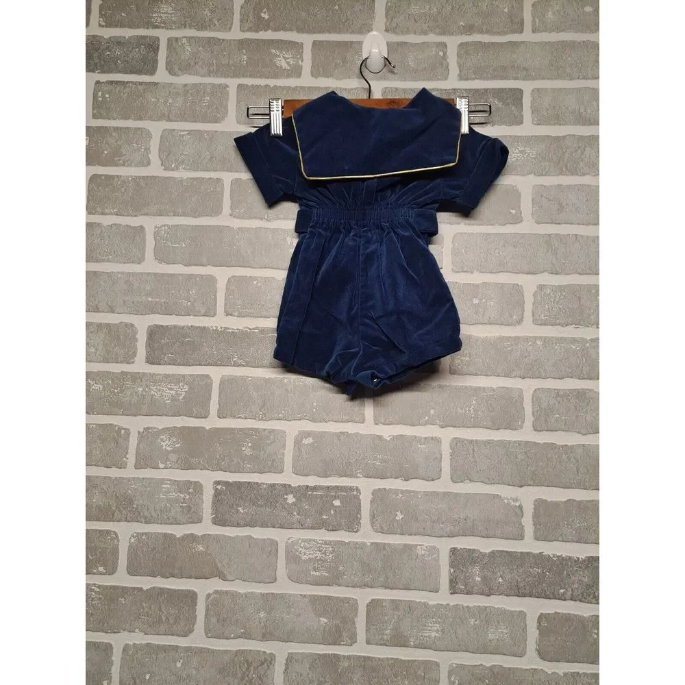 Vintage Blue Velvet Sailor Romper Little Goodies by Good Lad ~ 12‎ month